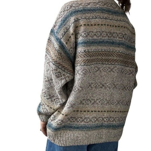 Vintage 1990s P.G. Field Mens 100% Wool Striped Chunky Sweater Sz L - Picture 6 of 7